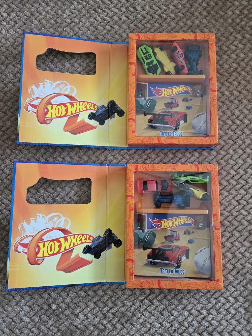 Hot Wheels Tattle Tales Storybook & 4 Cars Gift Set Lot of 2 NEW